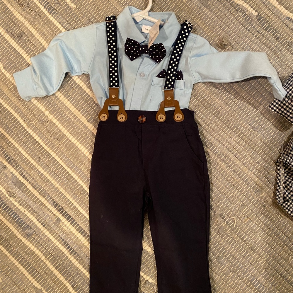 3-6 M, Suspender Outfit, NWT